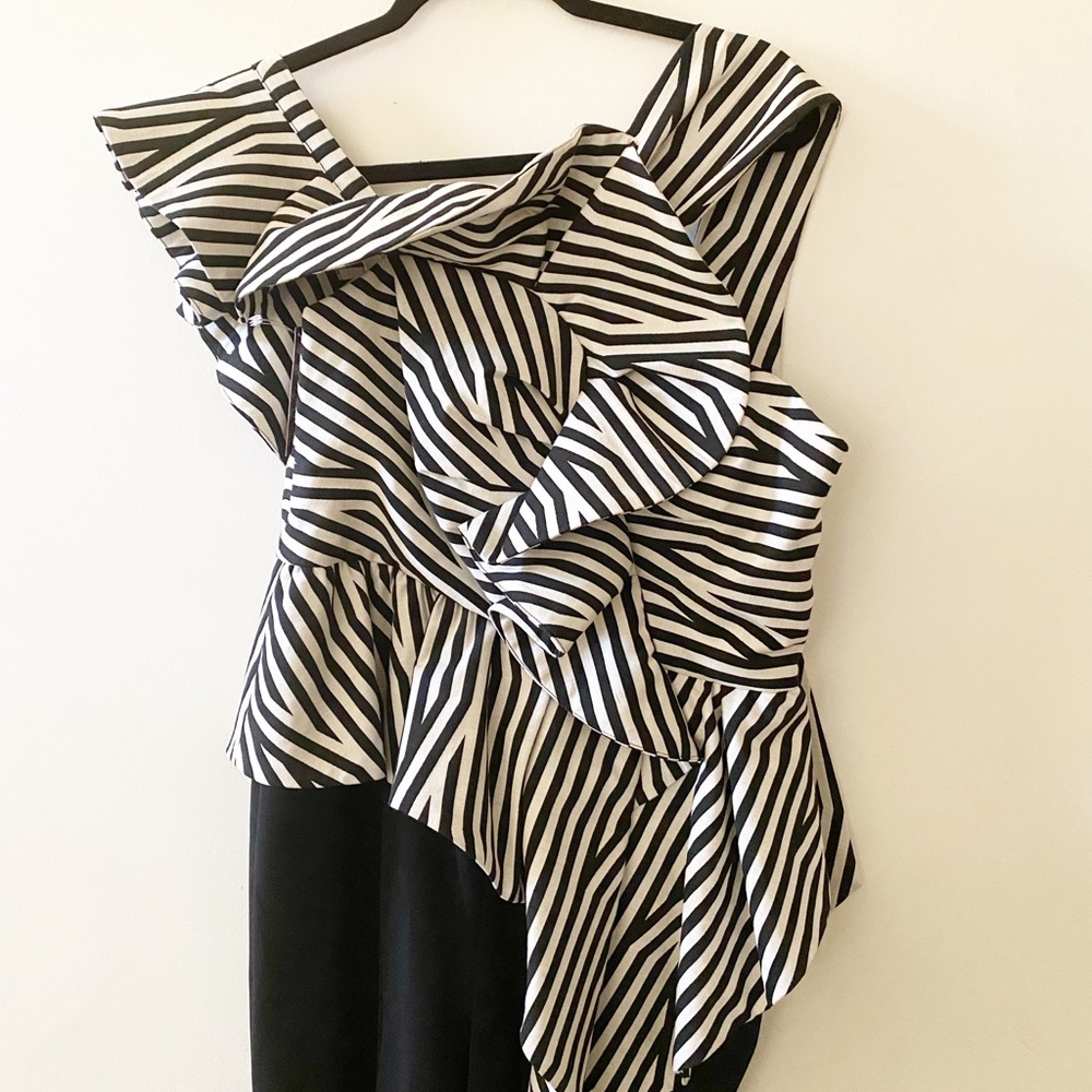 Self-Portrait Asymmetrical Ruffle Striped Jumpsuit - Picture 4 of 11